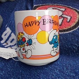 Vintage The Smurfs Happy Birthday White Mug Mushroom Psychedelic